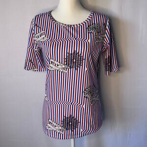 LuLaRoe Classic T Patriotic Airplane Print Top Size M Striped 4th of July